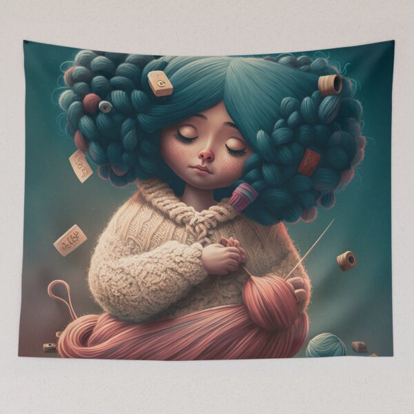 Item preview, Whimsical girl with yarn for hair designed and sold by BexStix.