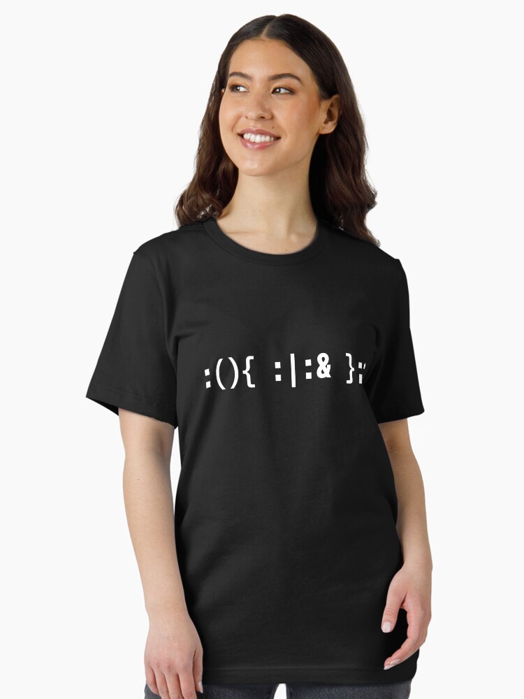 Thumbnail 1 of 7, Essential T-Shirt, Bash Fork Bomb - White Text Design for Command Line Hackers designed and sold by geeksta.