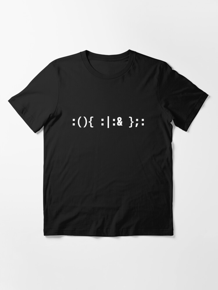 Thumbnail 3 of 7, Essential T-Shirt, Bash Fork Bomb - White Text Design for Command Line Hackers designed and sold by geeksta.