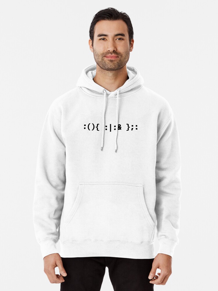 Pullover Hoodie, Bash Fork Bomb - Black Text Design for Command Line Hackers designed and sold by geeksta