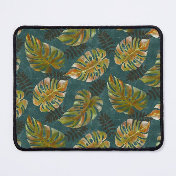 Item preview, Decorative Colorful Monstera Brown Leaves Blue Abstract Background designed and sold by Tina Veenstra.