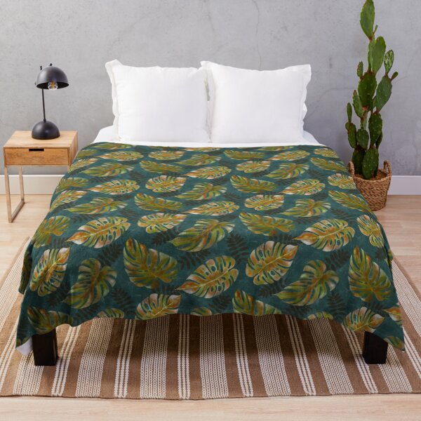 Item preview, Decorative Colorful Monstera Brown Leaves Blue Abstract Background designed and sold by Tina Veenstra.