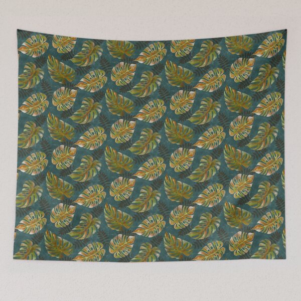 Item preview, Decorative Colorful Monstera Brown Leaves  Blue Abstract Background designed and sold by Tina Veenstra.