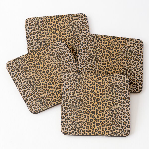 Animal Print Coaster Set, Engraved Wooden Set of 4 Round Coasters / Drinks  Mat Including Wild Leopard, Zebra, Giraffe and Tiger Print 