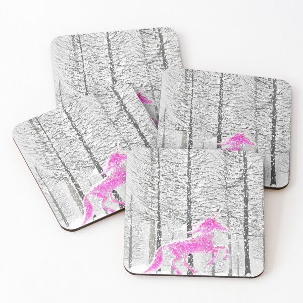 Item preview, pink unicorn in snowing forest watercolor hand painted  designed and sold by ColorandColor.