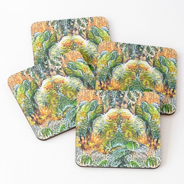 Item preview, ferns, mosses, fireflies, mysterious forest, fairy forest, fairy tale, atmospheric, natural pattern, green, yellow designed and sold by Maria Mihailova.