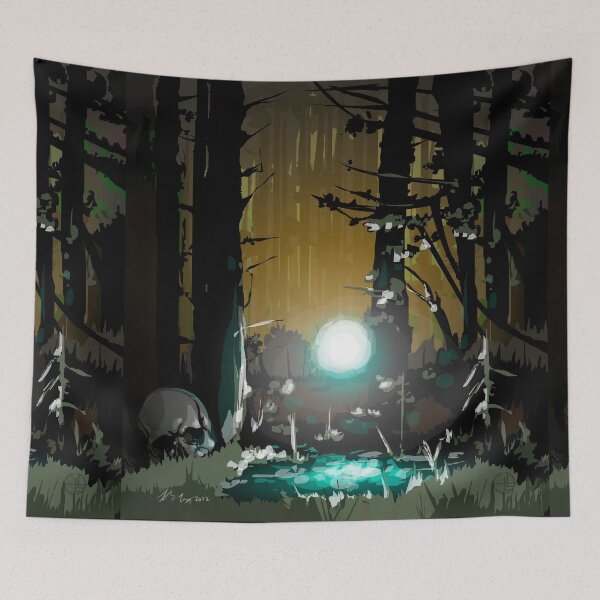 Item preview, WISP dark forest with will o the wisp foxfire skull trees swamp designed and sold by sandpaperdaisy.