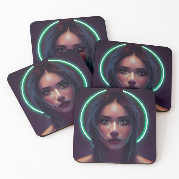 Item preview, Portrait of a woman with a neon halo designed and sold by alxndraai.
