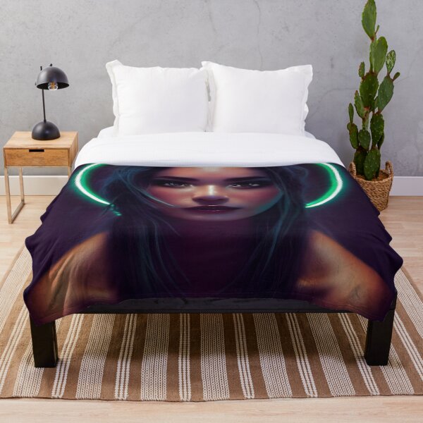 Item preview, Portrait of a woman with a neon halo designed and sold by alxndraai.