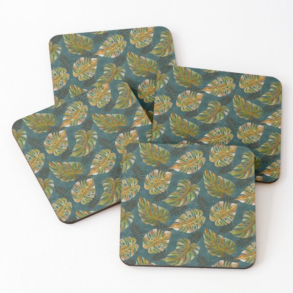 Item preview, Decorative Colorful Monstera Brown Leaves  Blue Abstract Background designed and sold by Tina Veenstra.