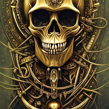 Blue and Gold Skull | Skull and Tentacles Artwork | Armored Skull |  Dystopian Skull | Warrior Skull | Poster