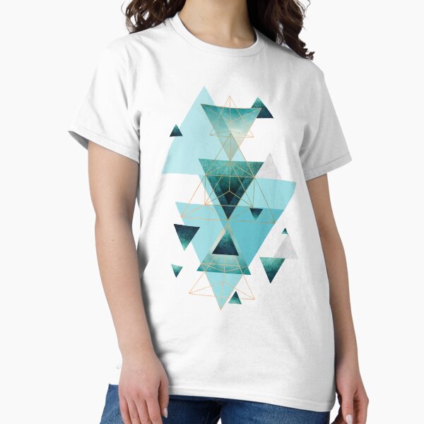 Geometric Triangle Compilation in teal, aqua and rose gold Classic T-Shirt
