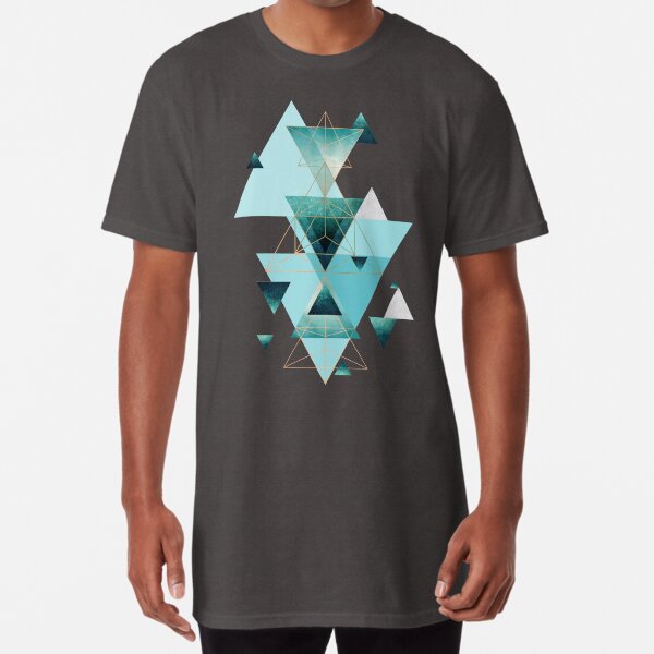 Geometric Triangle Compilation in teal, aqua and rose gold Long T-Shirt
