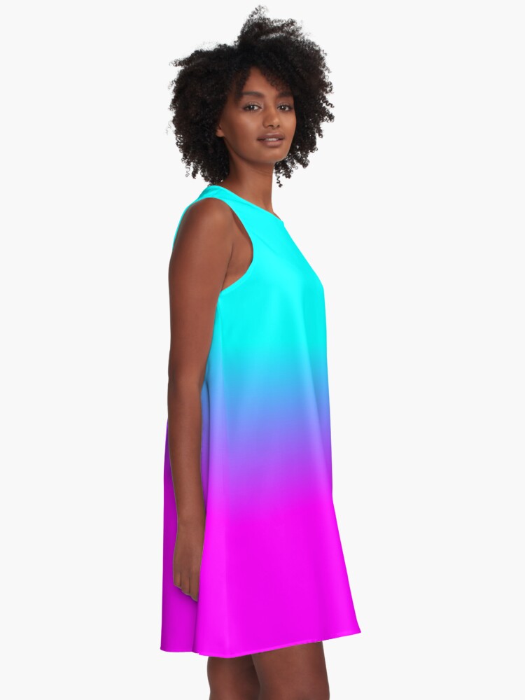 Alternate view of Hot Pink and Neon Aqua Blue Ombre Shade Color Fade A-Line Dress