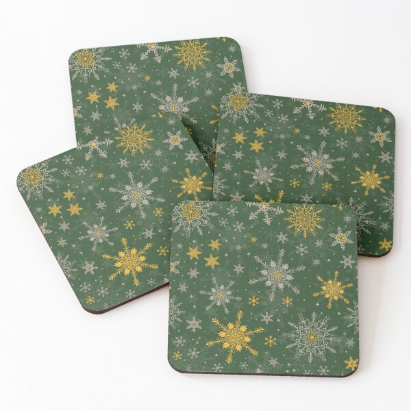 Item preview, Beige and Gold Snowflakes Christmas Pattern / Dark Green Background designed and sold by AgnieshkaSiwek.
