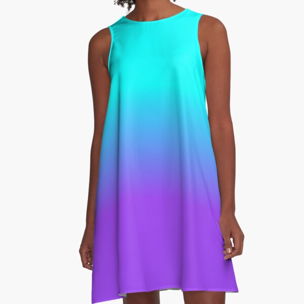 Purple Neon and Aqua Blue Ombre Shade Color Fade A-Line Dress
