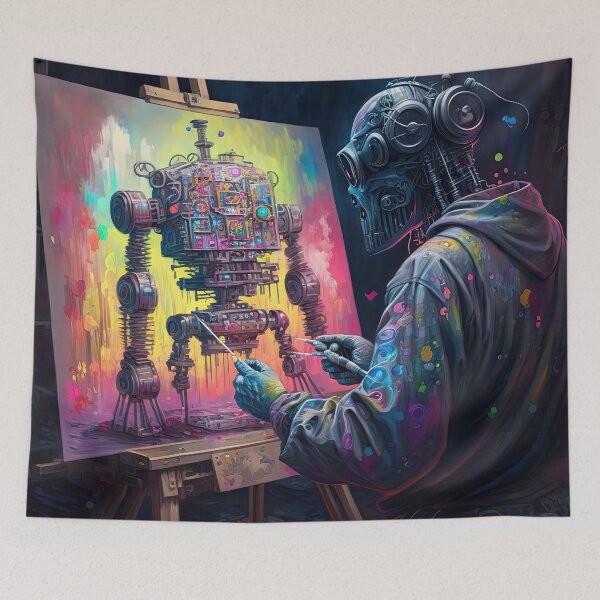 Item preview, Two Self Portraits (Robot painting a robot) designed and sold by JohnVibes.