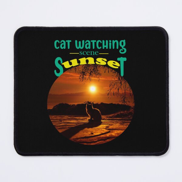 Item preview, cat watching sunset scene, retro vintage sunset rainbow designed and sold by Hatlof.