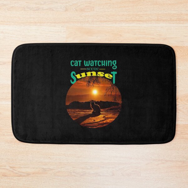 Item preview, cat watching sunset scene, retro vintage sunset rainbow designed and sold by Hatlof.