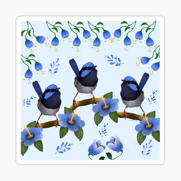 Item preview, Superb Fairy Wren and flowers on blue designed and sold by JanetMGraham.