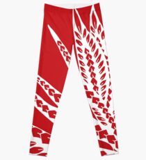 Red Polynesian Geometric Floral Chic Bird of Paradise Tribal Tattoo Leggings