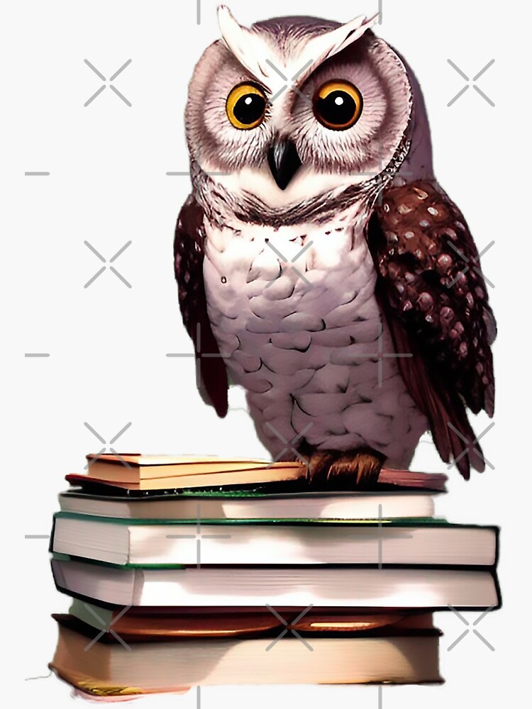 Wonderful wise old owl on a stack of books - Library - Education - Schools  - Reading Sticker for Sale by CattlettArt