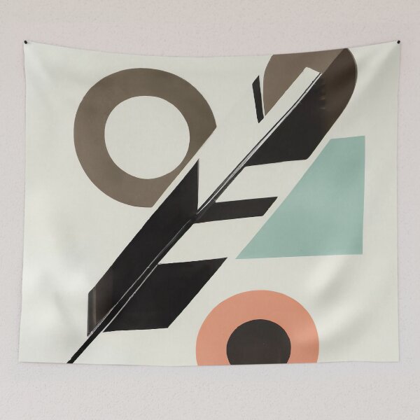 Item preview, Geometric Feather Quill and Circles - Abstract Art - Cream, Black, Peach and Olive Green designed and sold by Inomaly Art.