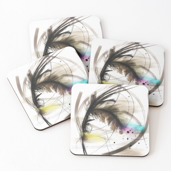 Item preview, Feather with Ink Splash - Abstract Art - Black, White, Brown, Magenta, Cyan designed and sold by Inomaly Art.