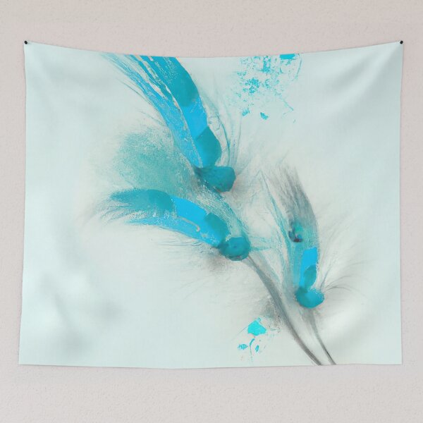 Item preview, Blue Feather Plant - Abstract Pencil Sketch with Gauche - Blue and Turquoise designed and sold by Inomaly Art.