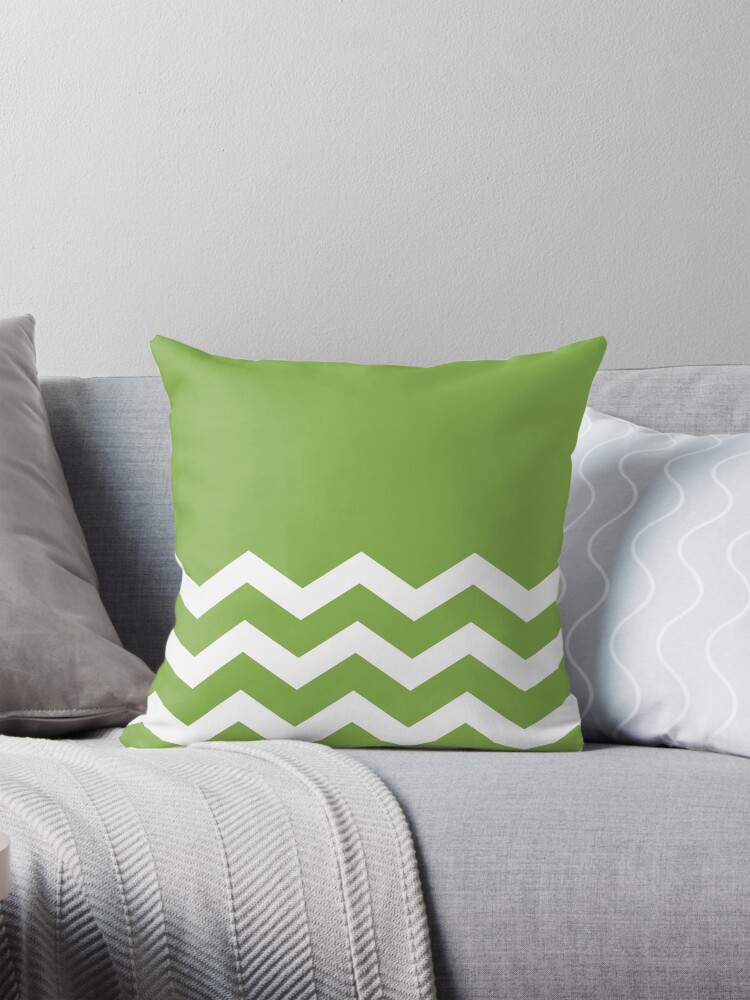 Thumbnail 1 of 4, Pillow, WHITE AND GREENERY CHEVRON ZIG ZAG HALF TONE PATTERN - BY OZCUSHIONSTOO designed and sold by ozcushionstoo.