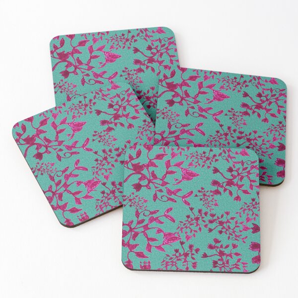 Item preview, Pink Branch on Teal Repeating Pattern  designed and sold by Jodi Mahaffey.