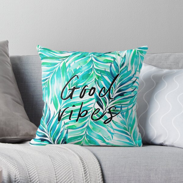 Good Vibes - Tropical Watercolor Leaves Throw Pillow