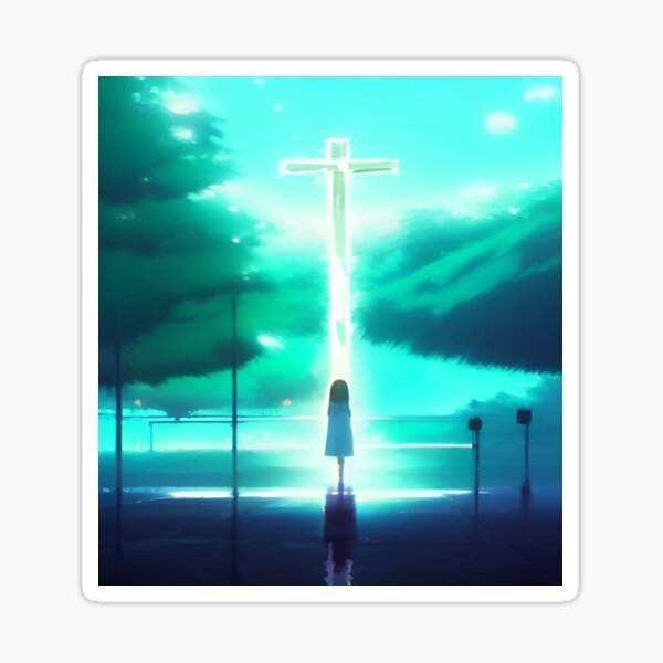 Item preview, Anime Christian Cross Summer Season with Blue Sky designed and sold by deniselynnimage.