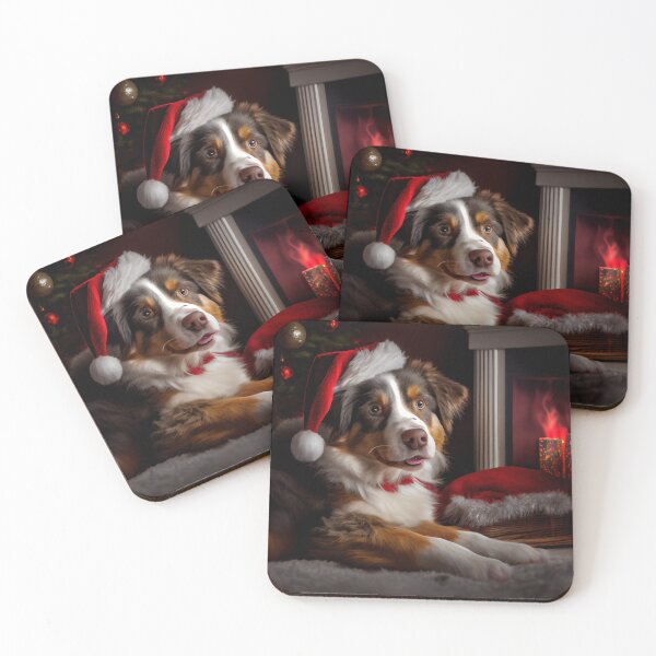 Item preview, A cute Australian Shepherd wearing a Santa hat designed and sold by Patrick Edwards.