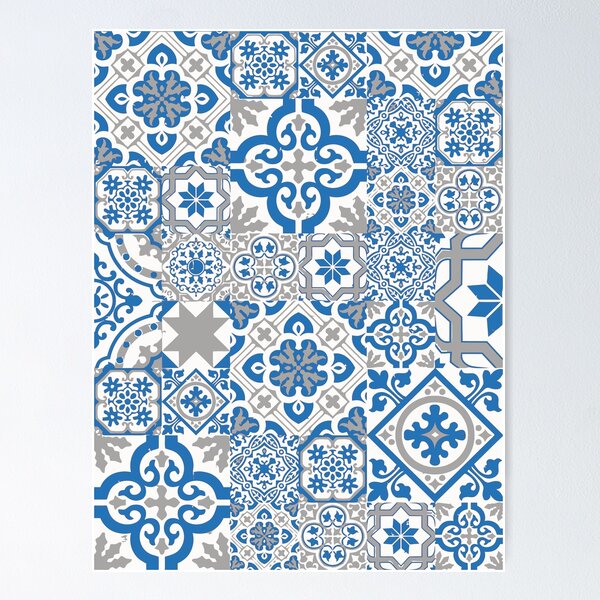 Vinyl Area Rug With Moroccan Tiles Design in Blue and Beige. Linoleum Style Area  Rug With Zellige Tiles. Vinyl Tiles Art Mat. 