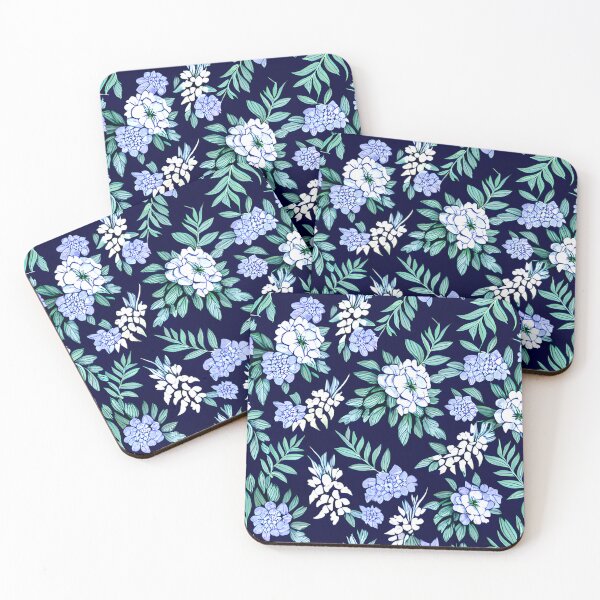 Item preview, floral white flower blue leaf patter #8 designed and sold by supeart.