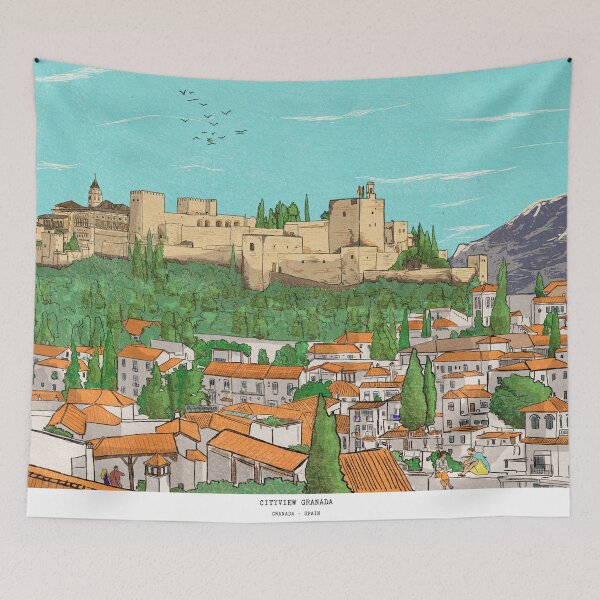 Item preview, City View Granada Spain Illustration designed and sold by Wall-Art-Sketch.
