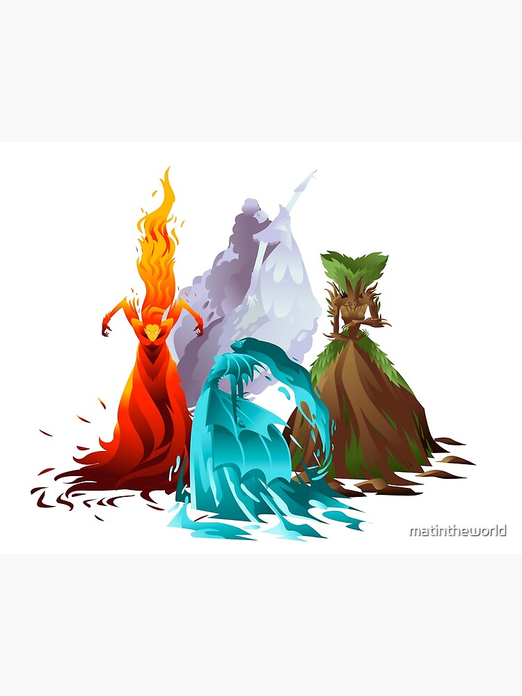 air, earth, fire and water elementals fantasy creatures