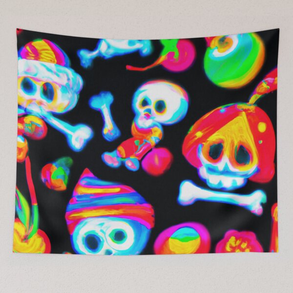 Item preview, Neon skull and bone pattern designed and sold by Bakesales.