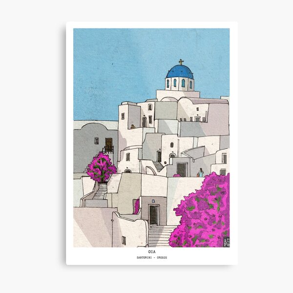 Oia Santorini Greece Illustration Metal Print