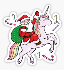 Pegatina Santa montando un unicornio