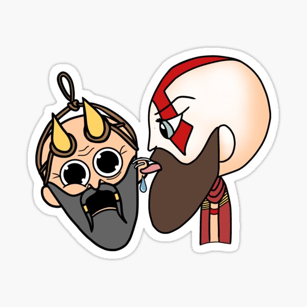 Vista previa del artículo con la obra «Kratos y Mimir», diseñado y vendido por Trashmageddon.