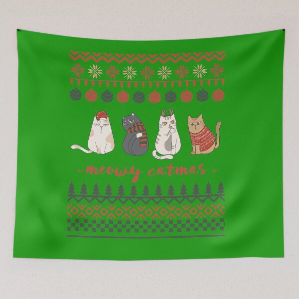 Item preview, Meowy Catmas Merry Christmas Ugly Sweater with angry cats designed and sold by facePale.