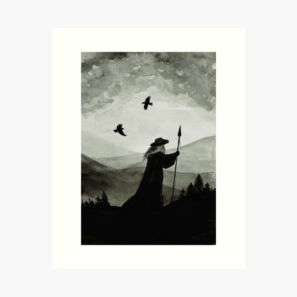 Odin, Huginn und Muninn. Kunstdruck