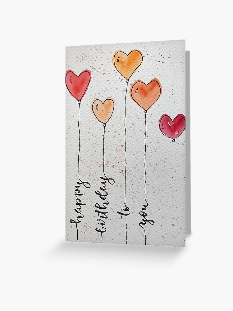 Aperçu 1 sur 2. Carte de vœux avec l'œuvre Joyeux anniversaire, ballons coeur créée et vendue par Helmbrechts.