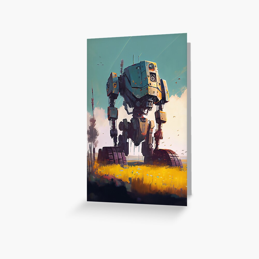 Video Game Robot Art 4x6 Canvas Board, Apocalyptic Painting, Hand