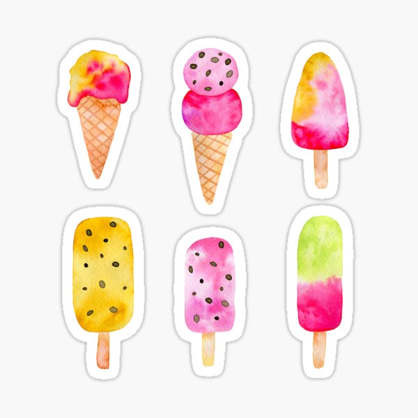 Watercolor Pink Yellow ice cream cones Sticker
