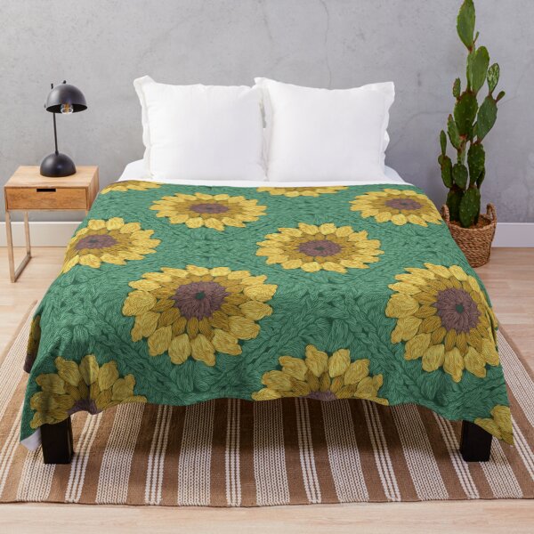 Item preview, Sunflower granny squares // green background yellow and brown crochet flowers designed and sold by SelmaCardoso.