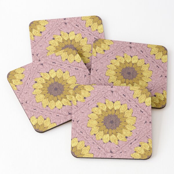 Item preview, Sunflower granny squares // blush pink background yellow and brown crochet flowers designed and sold by SelmaCardoso.