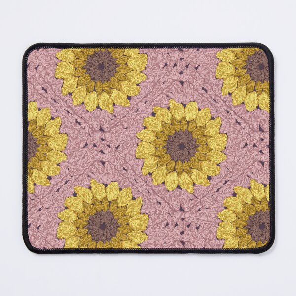 Item preview, Sunflower granny squares // blush pink background yellow and brown crochet flowers designed and sold by SelmaCardoso.